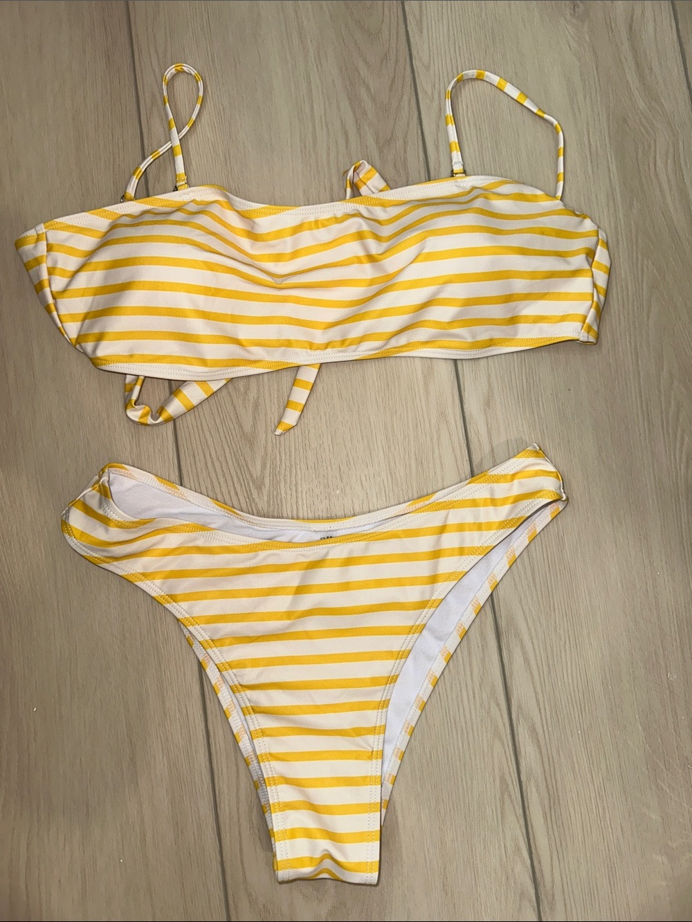 Yellow & White Striped Bikini Set
